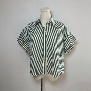 Rag Bone Martha Short Sleeve Poplin Shirt in Green Stripe | Women’s Size Small